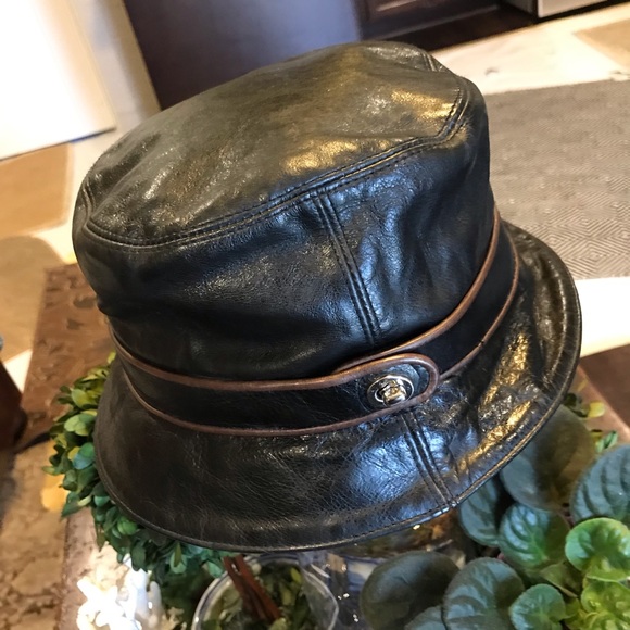 Coach Black Leather Bucket Hat 